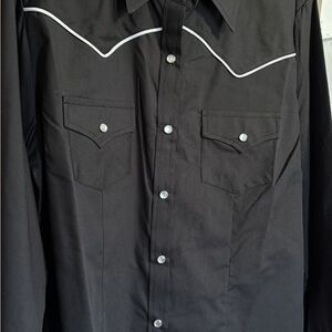 Panhandle Slim Black Western Button-Down Shirt with White Piping